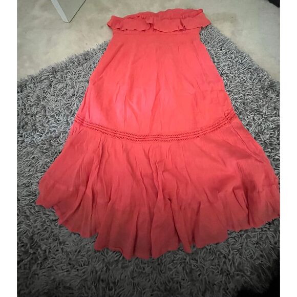Anthropologie H in Paris Coral Strapless Midi Dress M - Picture 12 of 12